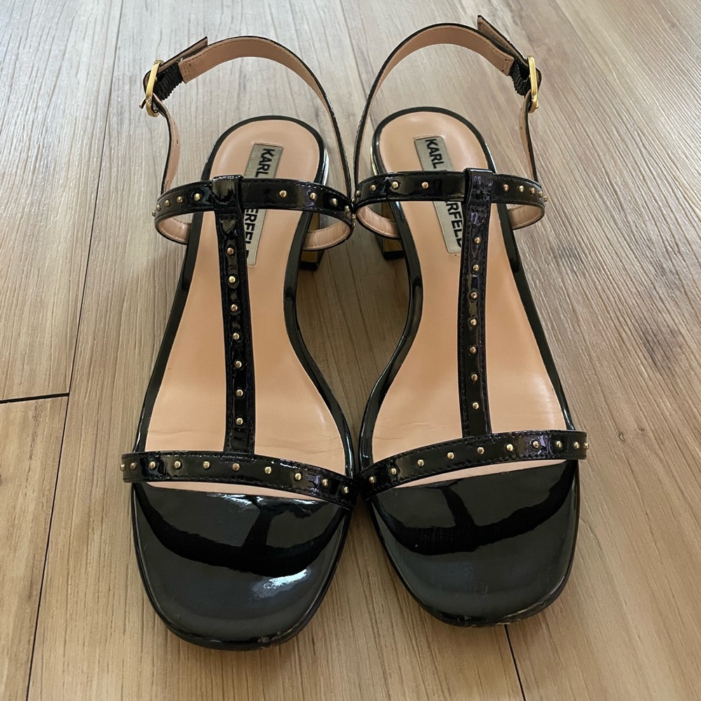 Karl Lagerfeld Tineet Studded Patent Leather Sandals